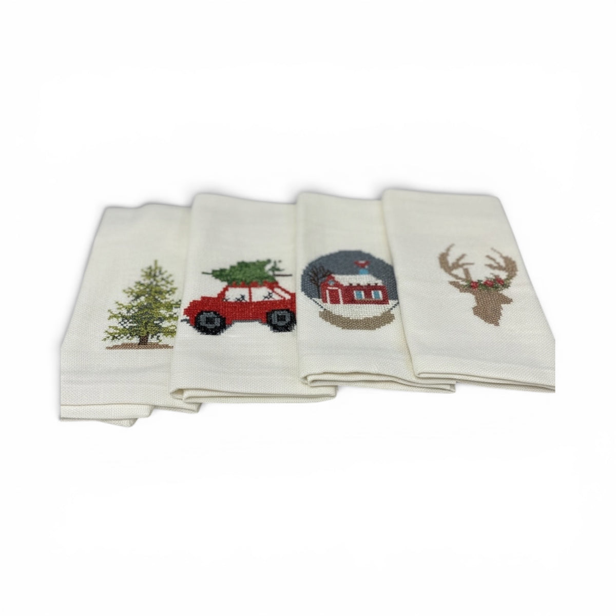 Christmas Cross Stitch Napkins Set of 4