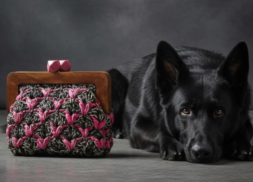 ZD Bois Black & Hot Pink Raffia Clutch With Gold & Silver Cord