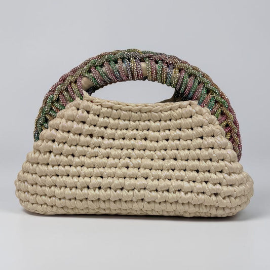 ZD Raseel Cloud Dancer Clutch With Multicolor Rhinestone