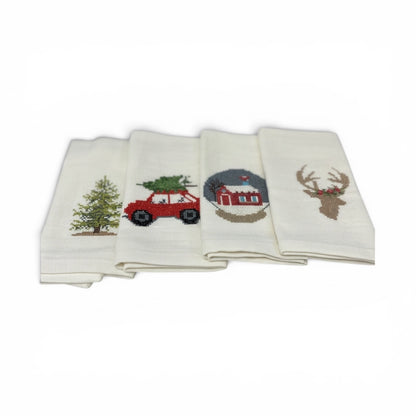 Christmas Cross Stitch Napkins Set of 4