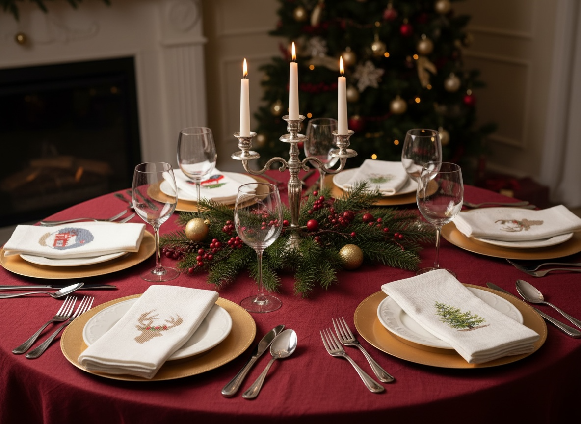 Christmas Cross Stitch Napkins Set of 4