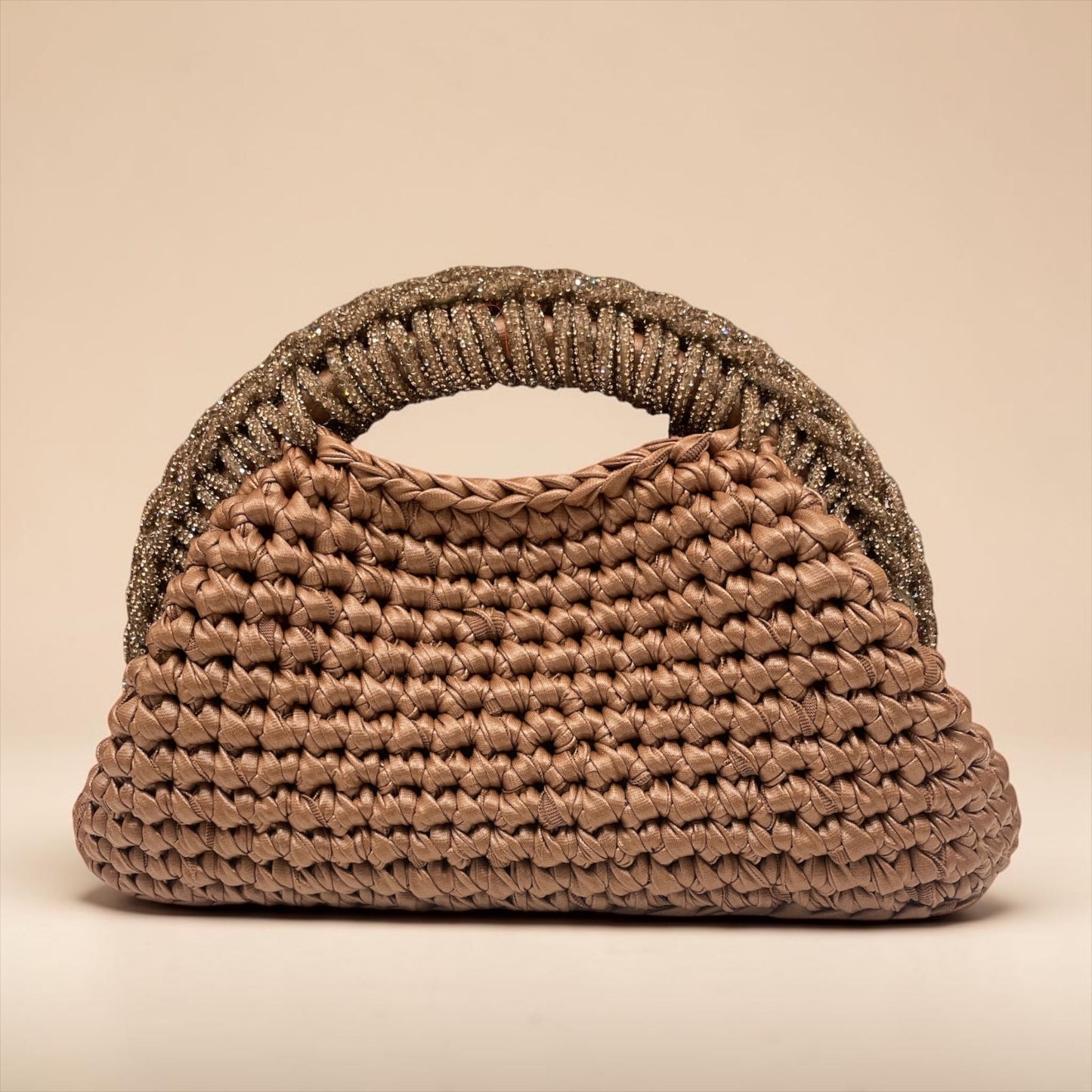 ZD Raseel Dark Camel Clutch With Dark Camel Rhinestone