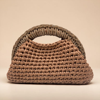 ZD Raseel Dark Camel Clutch With Dark Camel Rhinestone