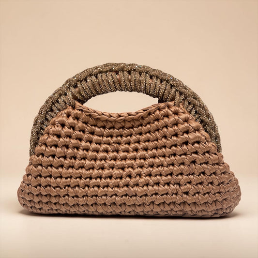 ZD Raseel Dark Camel Clutch With Dark Camel Rhinestone
