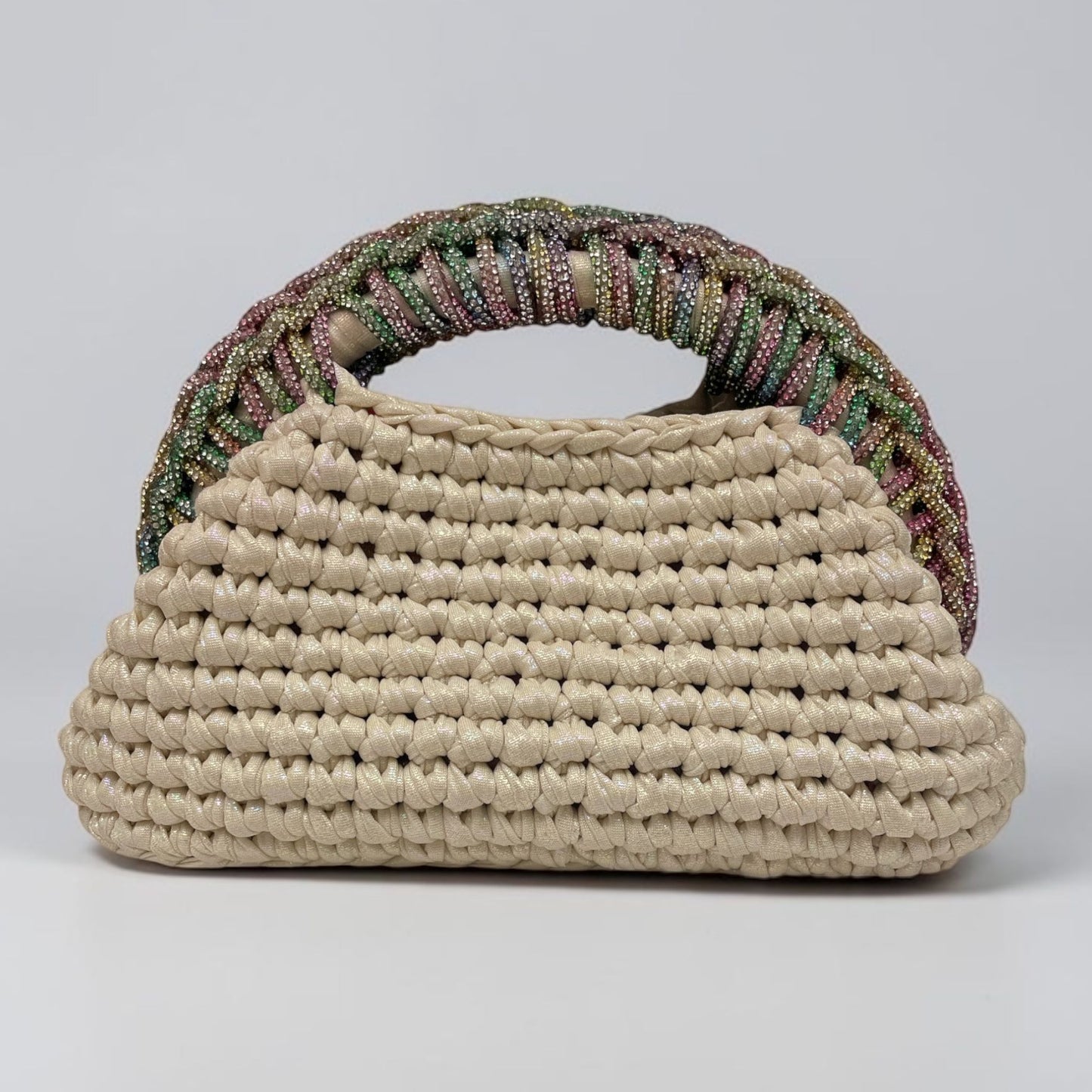 ZD Raseel Cloud Dancer Clutch With Multicolor Rhinestone