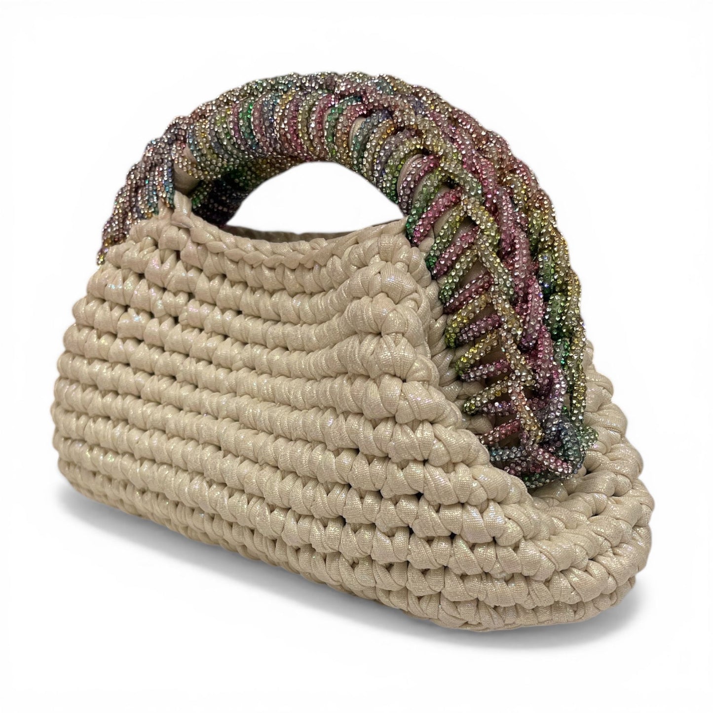 ZD Raseel Cloud Dancer Clutch With Multicolor Rhinestone
