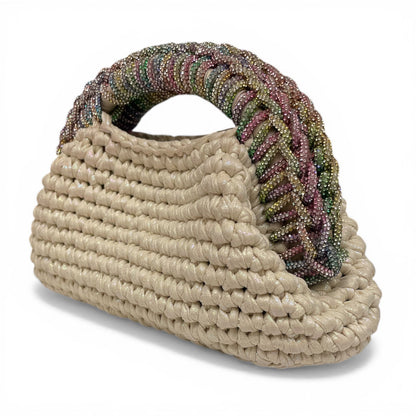 ZD Raseel Cloud Dancer Clutch With Multicolor Rhinestone