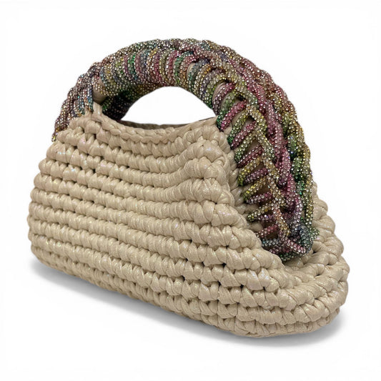 ZD Raseel Cloud Dancer Clutch With Multicolor Rhinestone