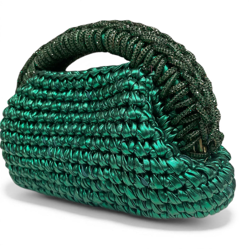 ZD Raseel In Emerald Green Clutch With Emerald Green Rhinestone