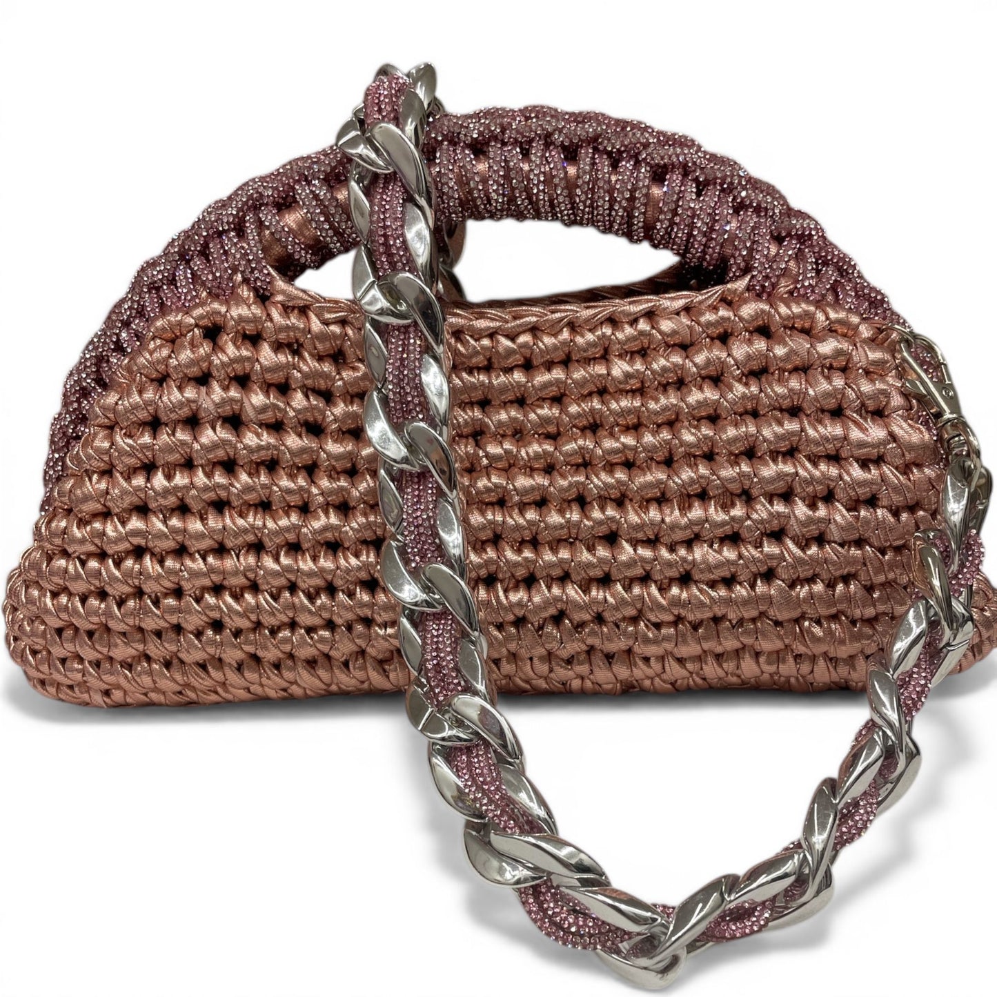ZD Raseel Rose Gold Clutch With Rhinestone Entwined Shoulder Strap