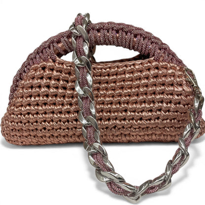 ZD Raseel Rose Gold Clutch With Rhinestone Entwined Shoulder Strap