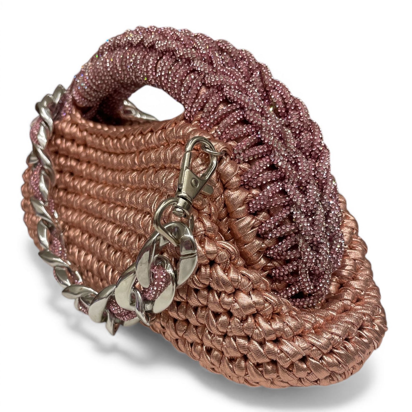 ZD Raseel Rose Gold Clutch With Rhinestone Entwined Shoulder Strap